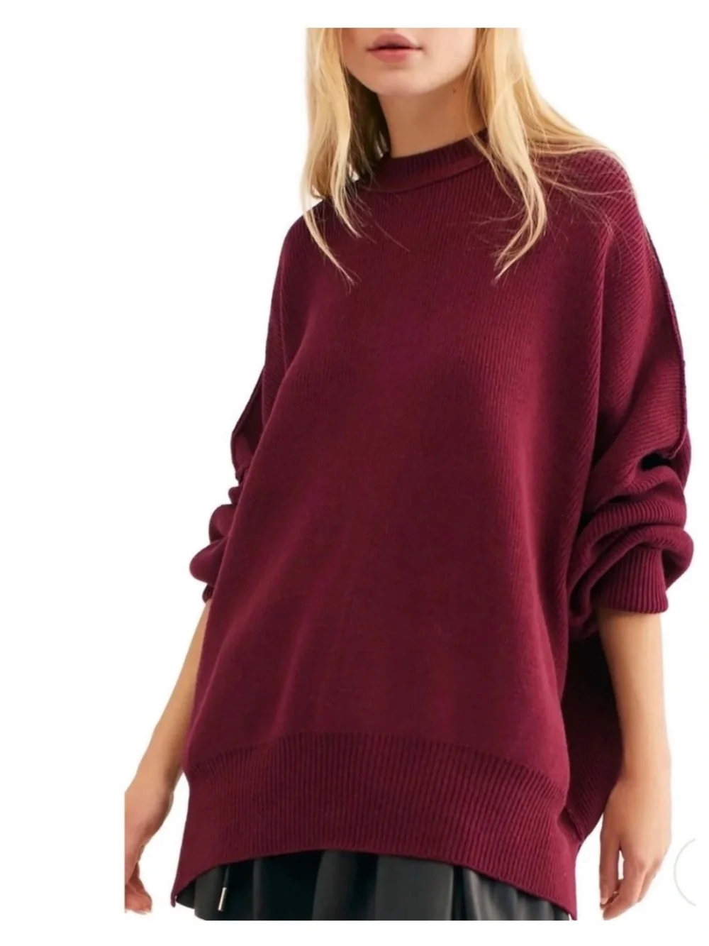 Free People Easy Street Tunic Sweater Burgundy